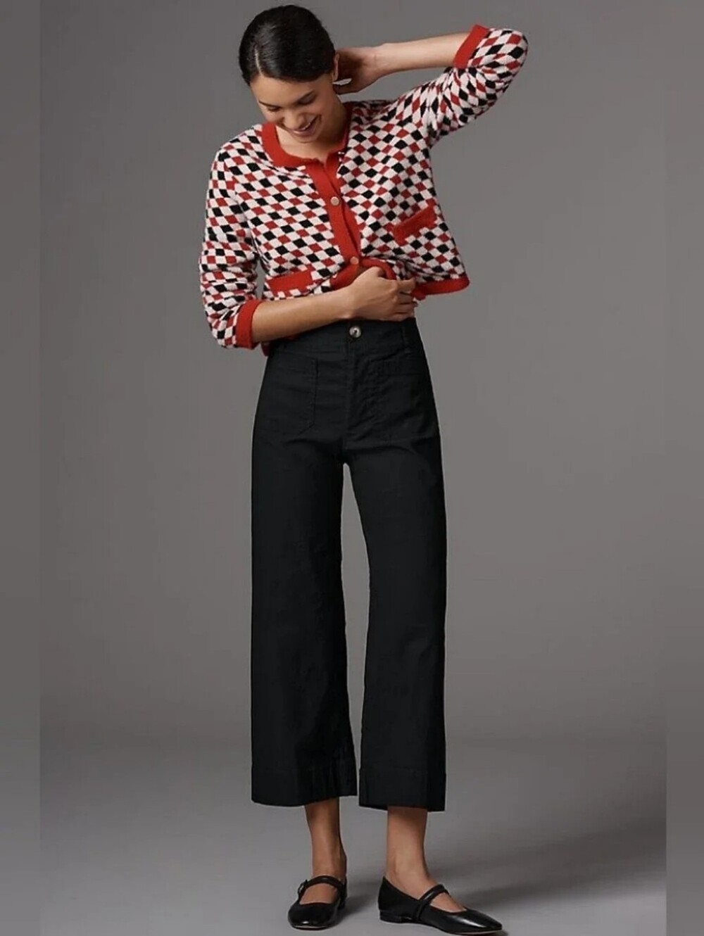 Maeve The Colette Pants Black Wide Leg Cropped High Rise Size 25 Magic Fabric